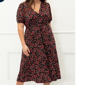 ELOQUII size 26 black red floral midi dress